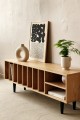 Elegant and practical storage for vinyl records in a natural oak finish