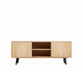 BELL Scandinavian oak TV unit with black legs and natural oak veneer