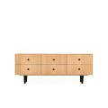 Veneered TV media console in natural oak with 6 drawers