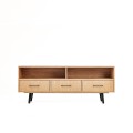 Industrial TV media console with soft-closing drawers - convenient storage and elegant design.