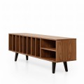 Versatile open shelf vinyl record storage in walnut veneer
