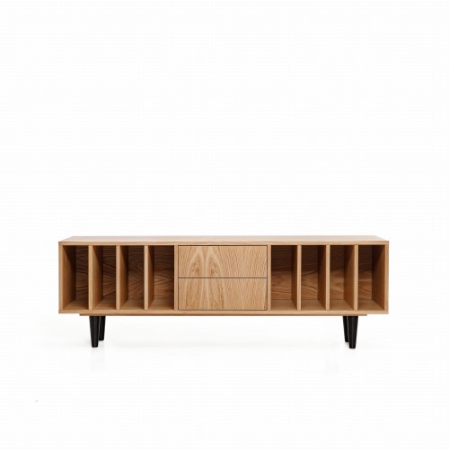 Vinyl record storage cabinet oak veneer "NOLANA"