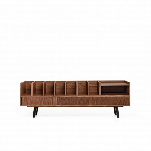 Open vinyl and book cabinet walnut "POPPY"