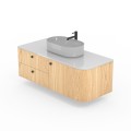 AZALEA – wall-mounted bathroom vanity unit with a rounded side, natural oak veneer