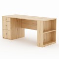 DAHLIA desk with drawers and a built-in bookcase, natural oak veneer