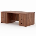PANSY – eleganter freistehender Schreibtisch mit 5 Schubladen und Regalfächern auf der Rückseite, Walnussfurnier
