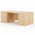 PANSY – eleganter freistehender Schreibtisch mit 5 Schubladen und Regalfächern auf der Rückseite, natürliches Eichenfurnier