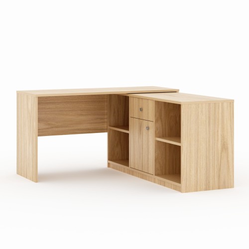 SALVIA corner desk – luxury, with cabinet and shelves