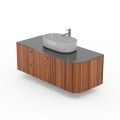 AZALEA – wall-mounted bathroom vanity unit with a rounded side, walnut veneer